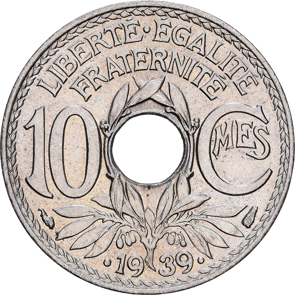 França, 10 Centimes, Lindauer, .1939., Níquel-Bronze, MS(60-62), KM:889.1