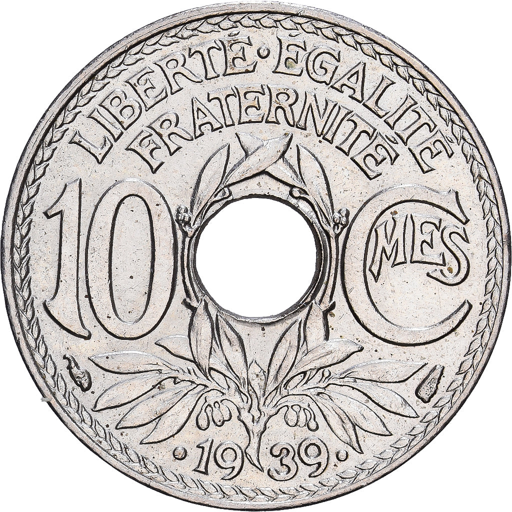 Francja, 10 Centimes, Lindauer, .1939., Nikiel-Brąz, AU(55-58), KM:889.1