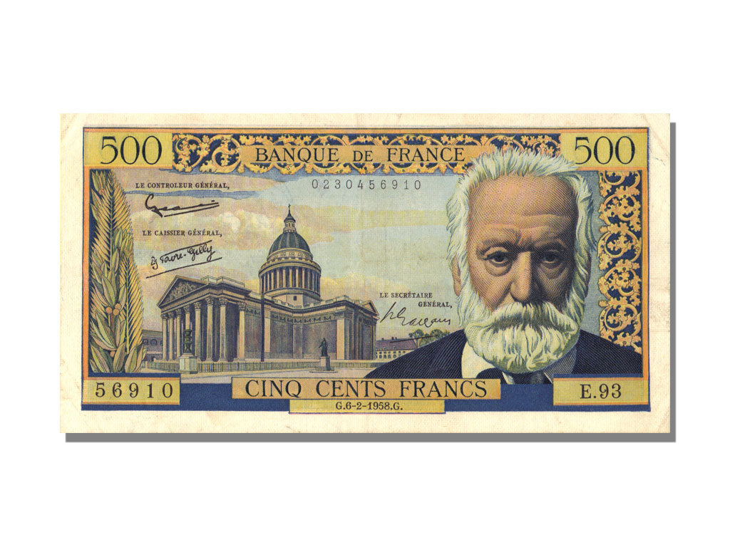 Banconote, Francia, 500 Francs, 500 F 1954-1958 ''Victor Hugo'', 1958
