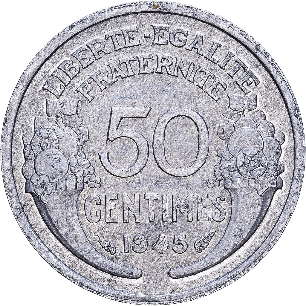 França, 50 Centimes, Morlon, 1945, Paris, Alumínio, AU(50-53), KM:894.1a