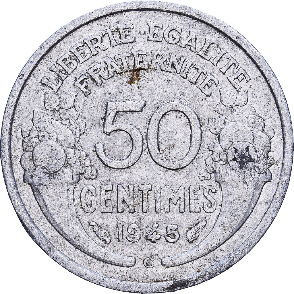 França, 50 Centimes, Morlon, 1945, Castelsarrasin, Alumínio, VF(30-35)