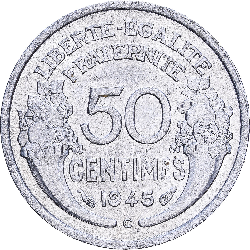 França, 50 Centimes, Morlon, 1945, Castelsarrasin, Alumínio, EF(40-45)