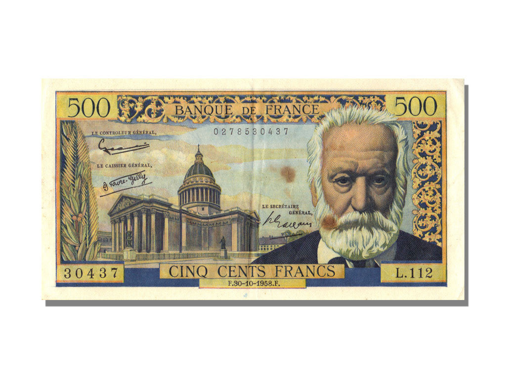 Banknot, Francja, 500 Francs, Victor Hugo, 1958, 1958-10-30, AU(50-53)