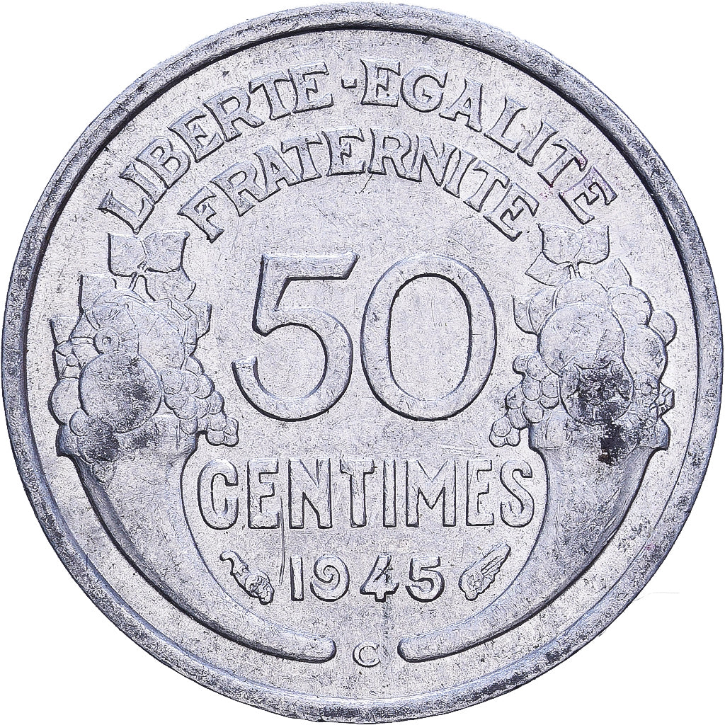 France, 50 Centimes, Morlon, 1945, Castelsarrasin, Aluminum, AU(50-53)