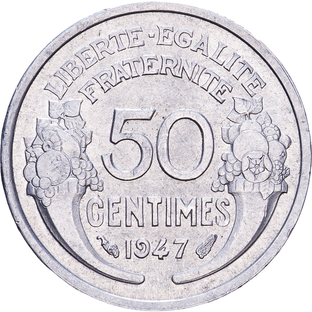 Francia, 50 Centimes, Morlon, 1947, Paris, Aluminio, EBC+, KM:894.1a