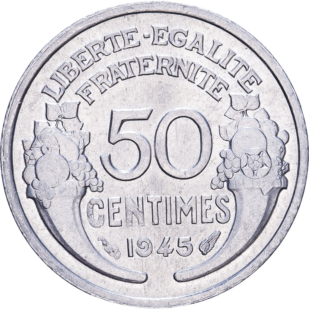 Francja, 50 Centimes, Morlon, 1945, Paris, Aluminium, MS(60-62), KM:894.1a