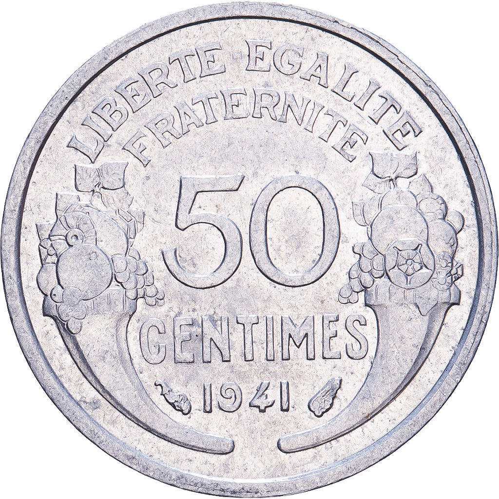 Francja, 50 Centimes, Morlon, 1941, Paris, Aluminium, AU(50-53), KM:894.1a