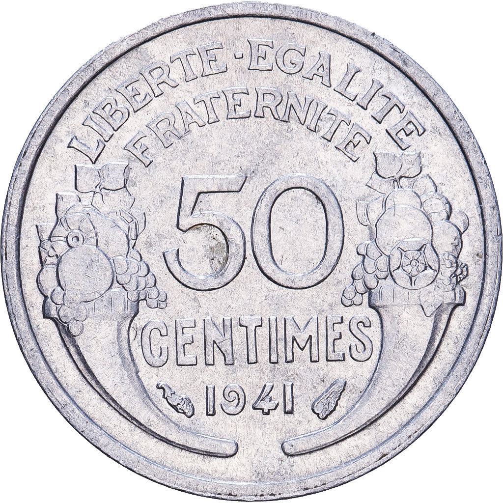 Francja, 50 Centimes, Morlon, 1941, Paris, Aluminium, MS(60-62), KM:894.1a
