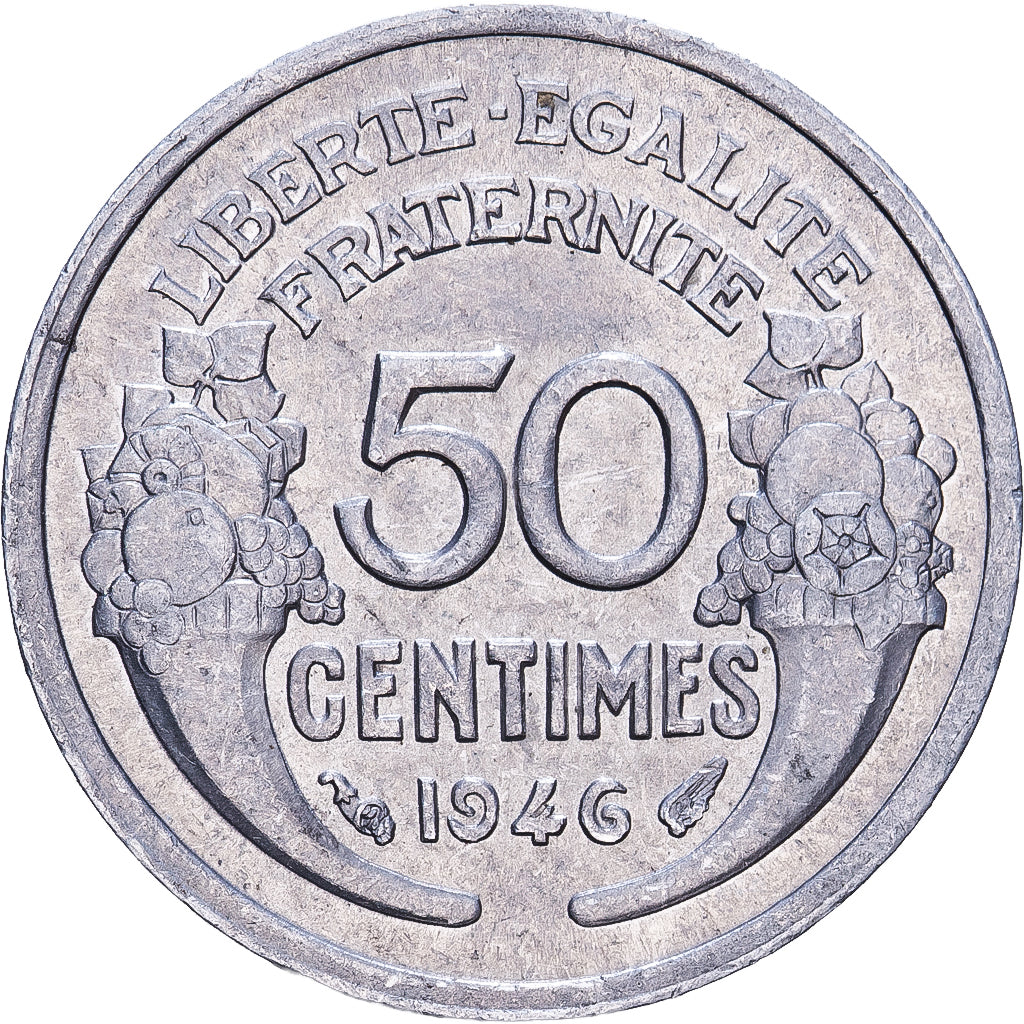 Francja, 50 Centimes, Morlon, 1946, Paris, Aluminium, AU(50-53), KM:894.1a