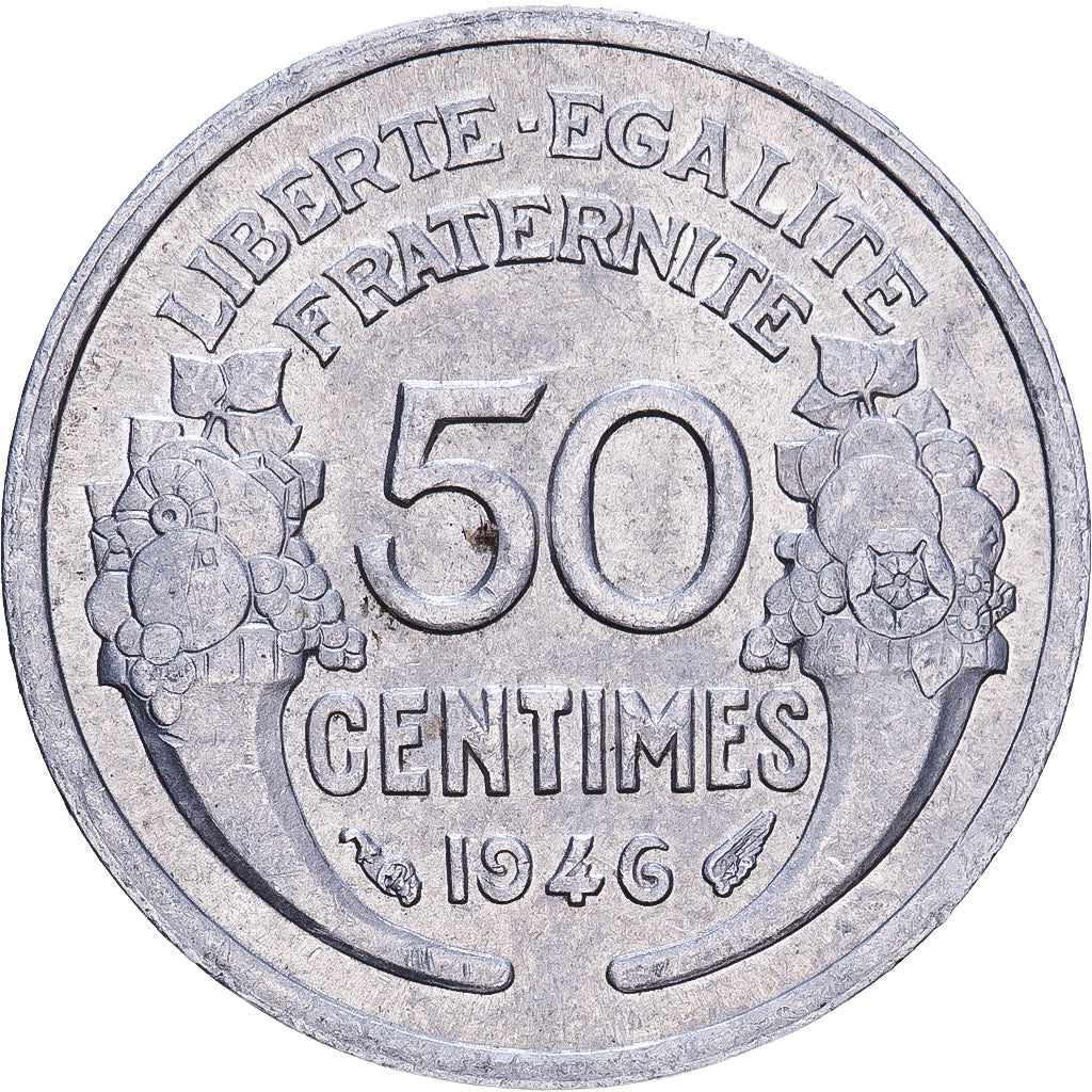 Francja, 50 Centimes, Morlon, 1946, Paris, Aluminium, AU(55-58), KM:894.1a