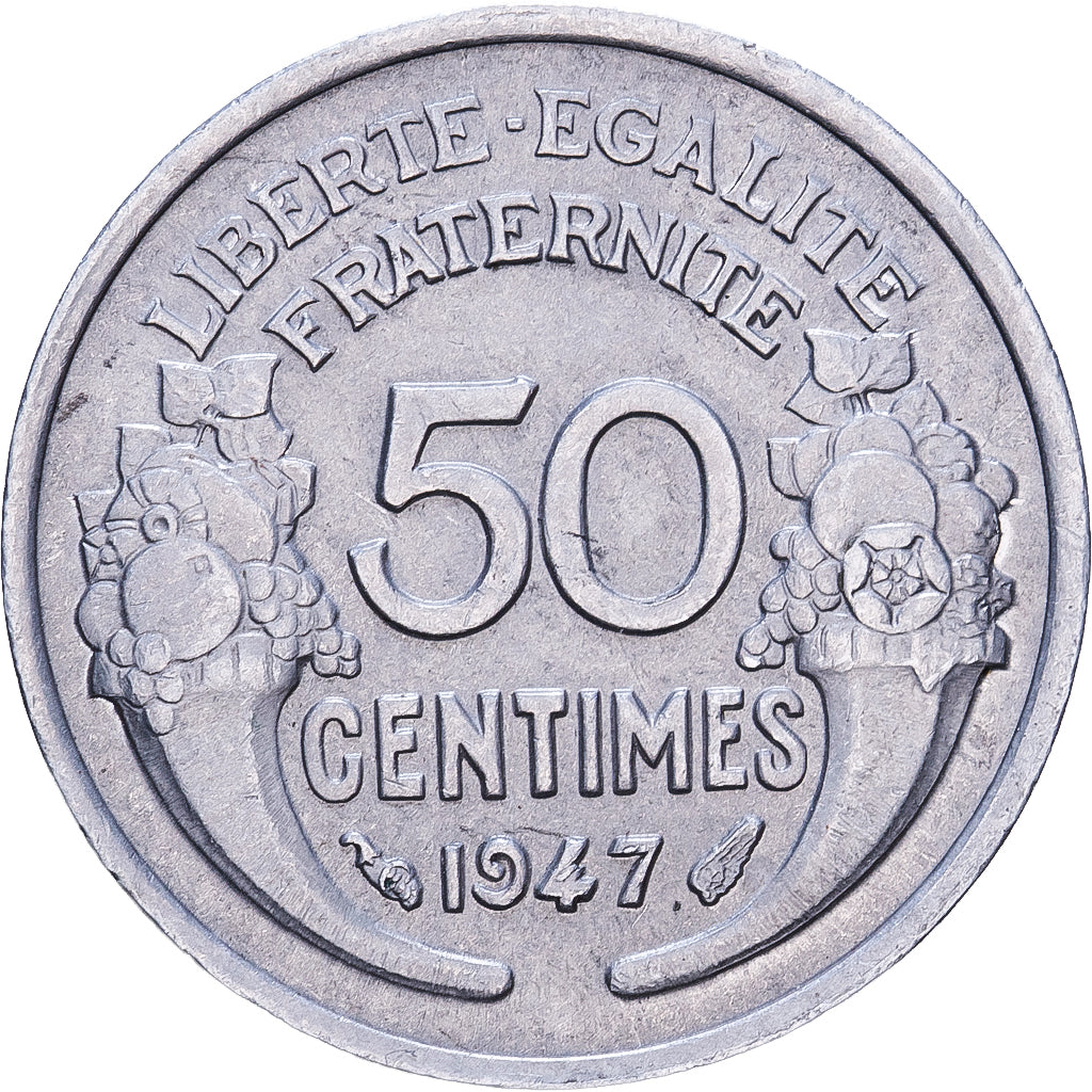 Francja, 50 Centimes, Morlon, 1947, Paris, Aluminium, EF(40-45), KM:894.1a
