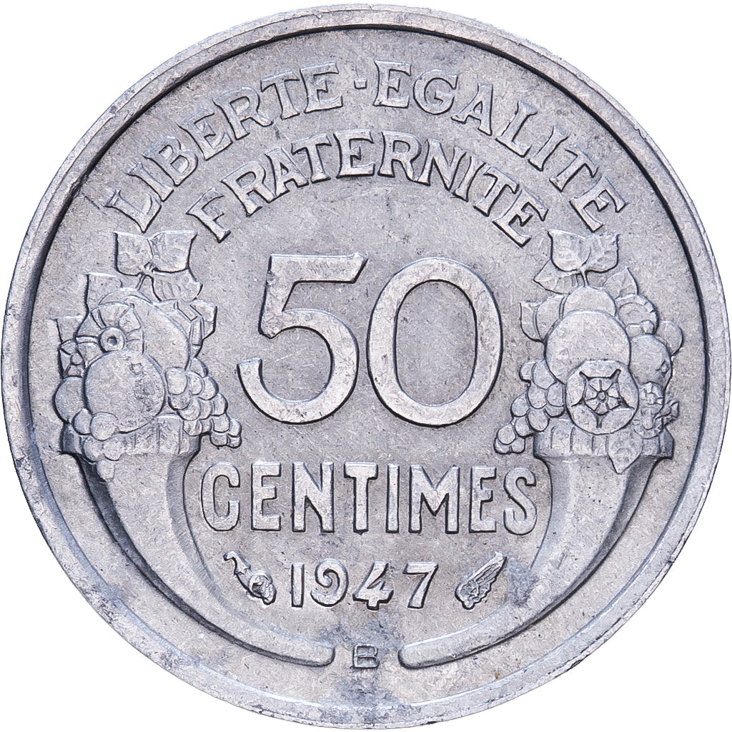 Francja, 50 Centimes, Morlon, 1947, Beaumont - Le Roger, Aluminium, EF(40-45)