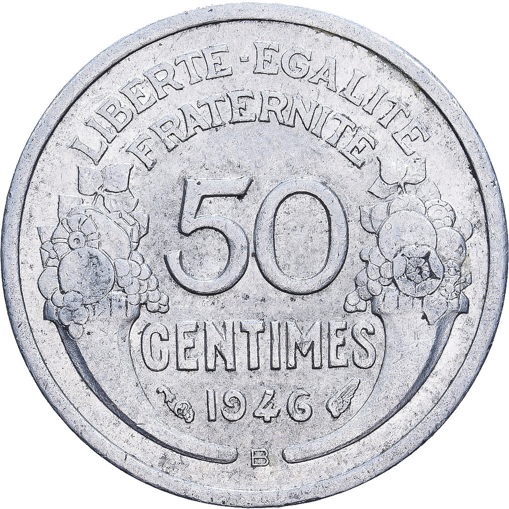 Francja, 50 Centimes, Morlon, 1946, Beaumont - Le Roger, Aluminium, EF(40-45)