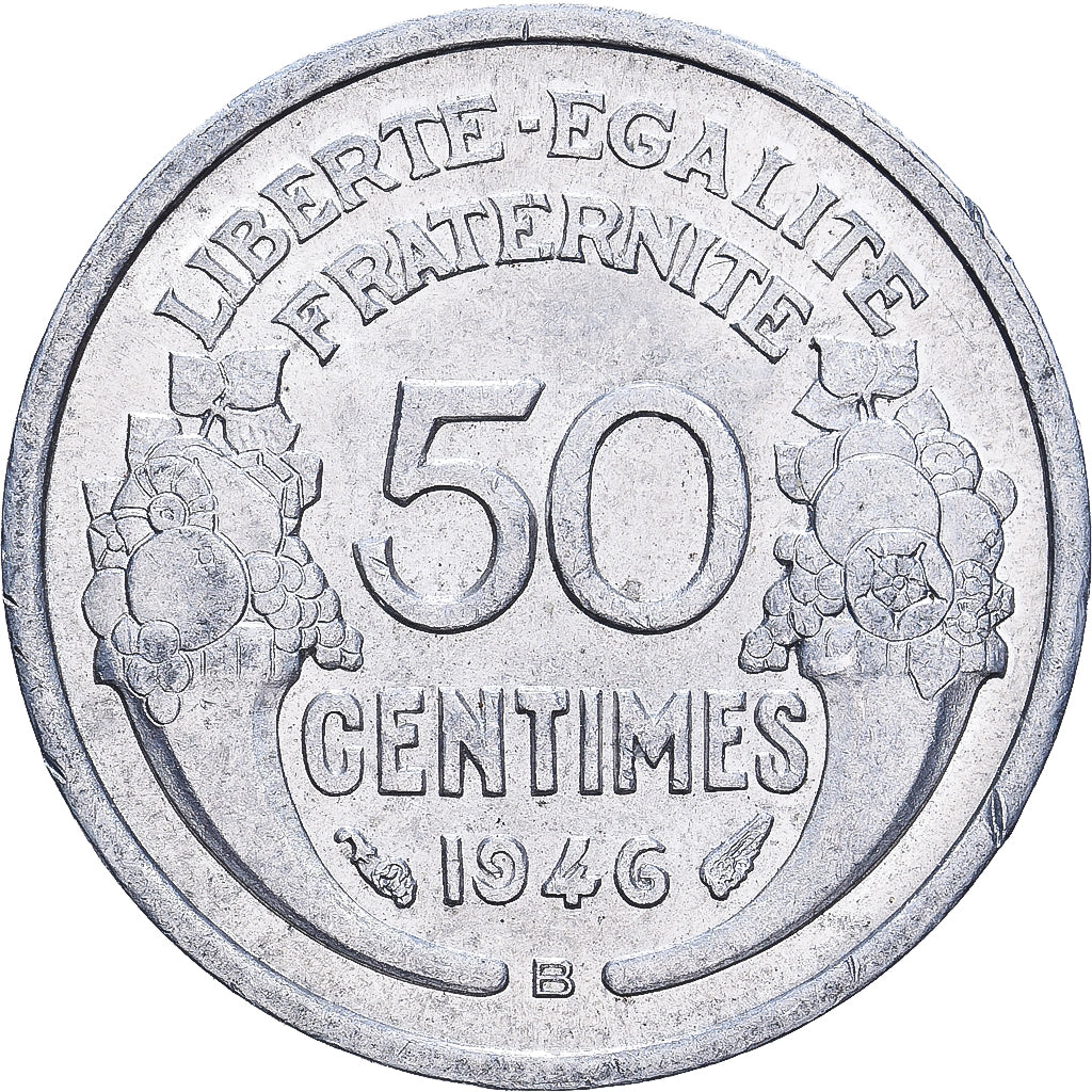 Francja, 50 Centimes, Morlon, 1946, Beaumont - Le Roger, Aluminium, AU(50-53)