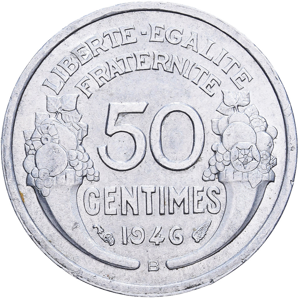 Francja, 50 Centimes, Morlon, 1946, Beaumont - Le Roger, Aluminium, AU(55-58)