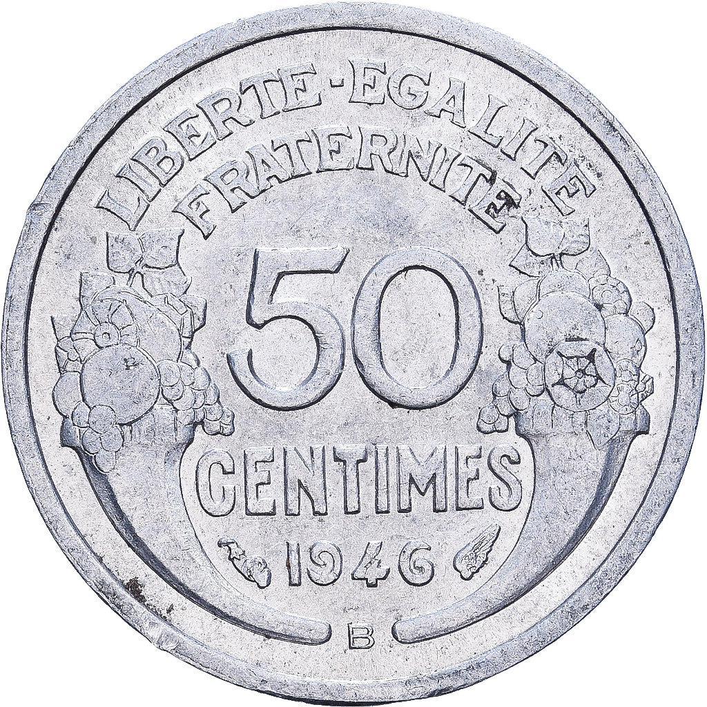 Francja, 50 Centimes, Morlon, 1946, Beaumont - Le Roger, Aluminium, VF(30-35)