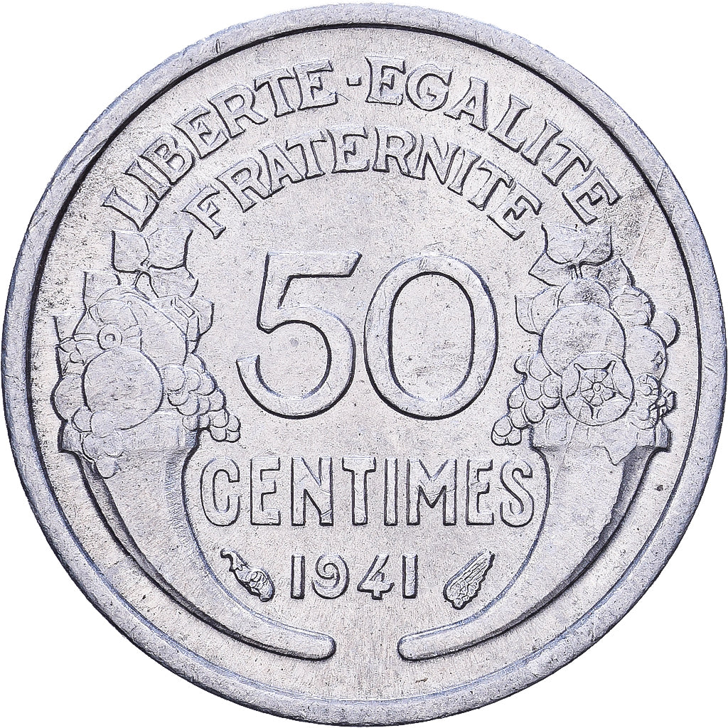 Francja, 50 Centimes, Morlon, 1941, Paris, Aluminium, AU(55-58), KM:894.1a