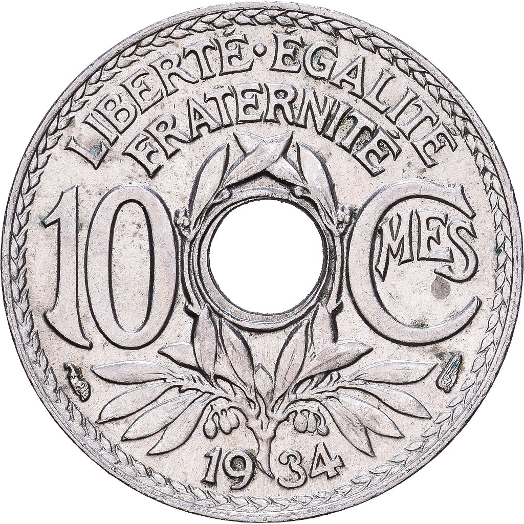 Francja, 10 Centimes, Lindauer, 1934, Miedź-Nikiel, AU(55-58), KM:866a