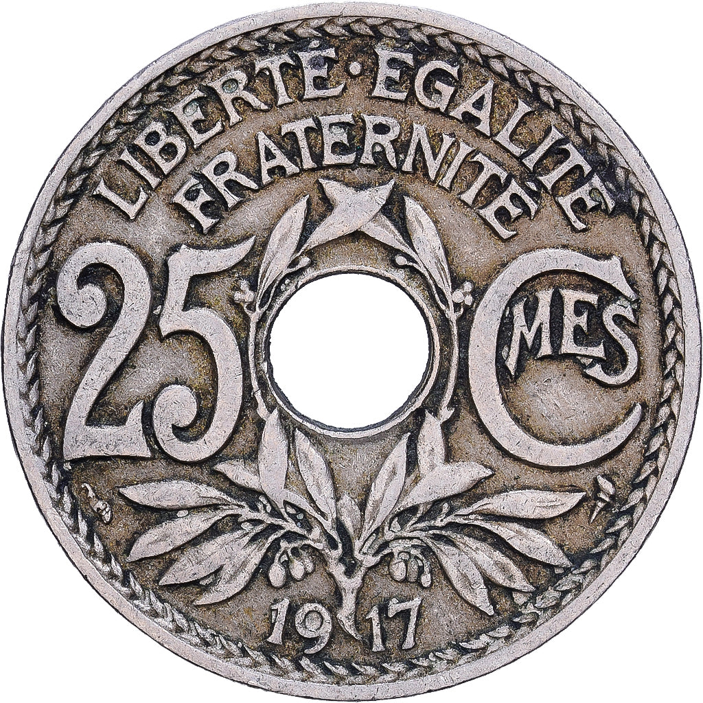 Frankrijk, 25 Centimes, Lindauer, 1917, Cupro-nikkel, FR+, KM:867a