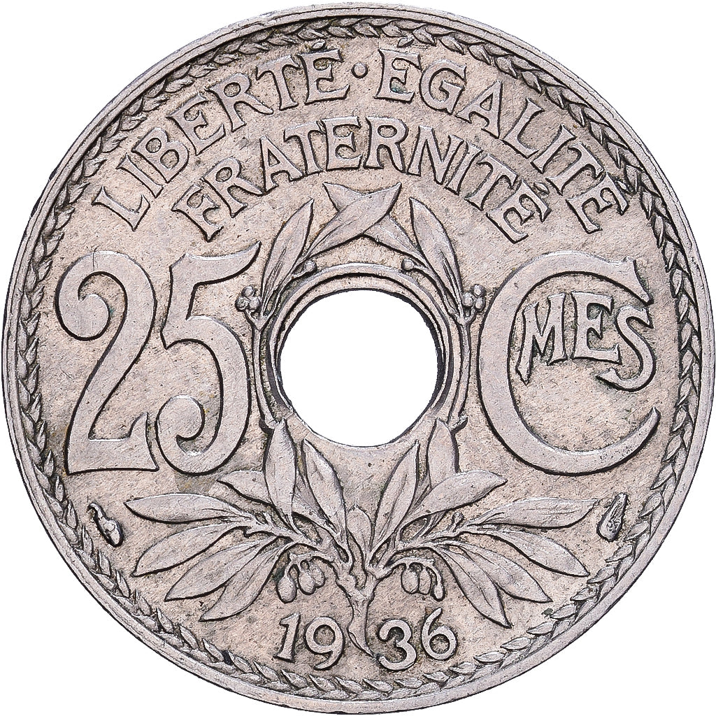 France, 25 Centimes, Lindauer, 1936, Copper-nickel, EF(40-45), KM:867a
