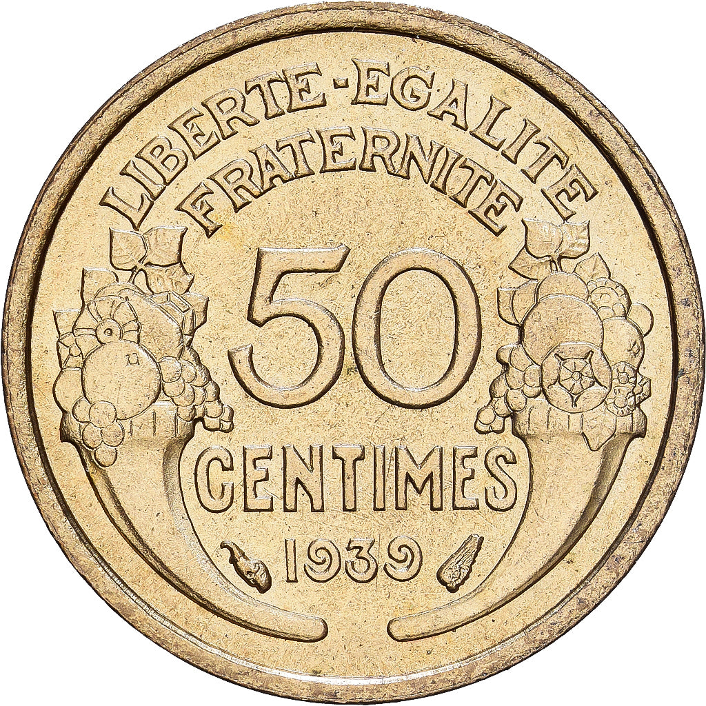 France, 50 Centimes, Morlon, 1939, Aluminum-Bronze, AU(55-58), KM:894.1