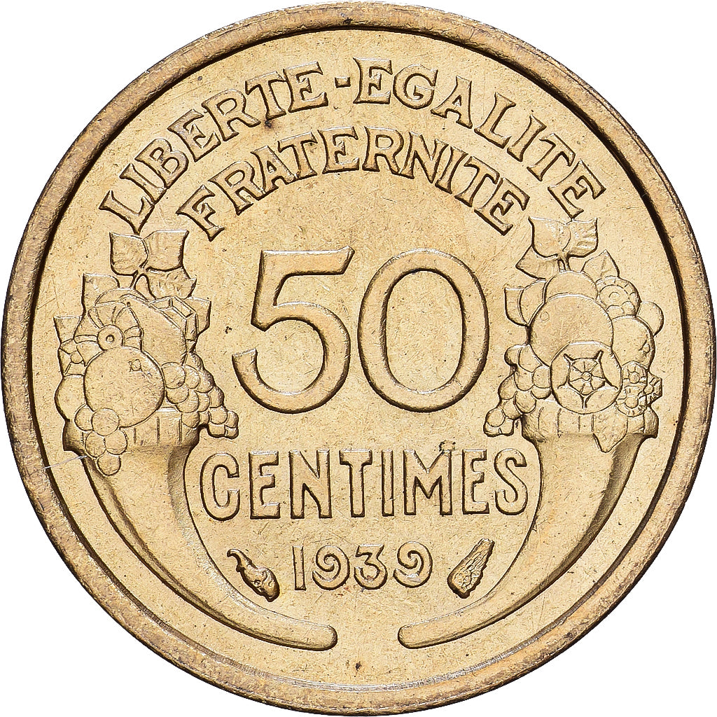 France, 50 Centimes, Morlon, 1939, Aluminum-Bronze, AU(50-53), KM:894.1