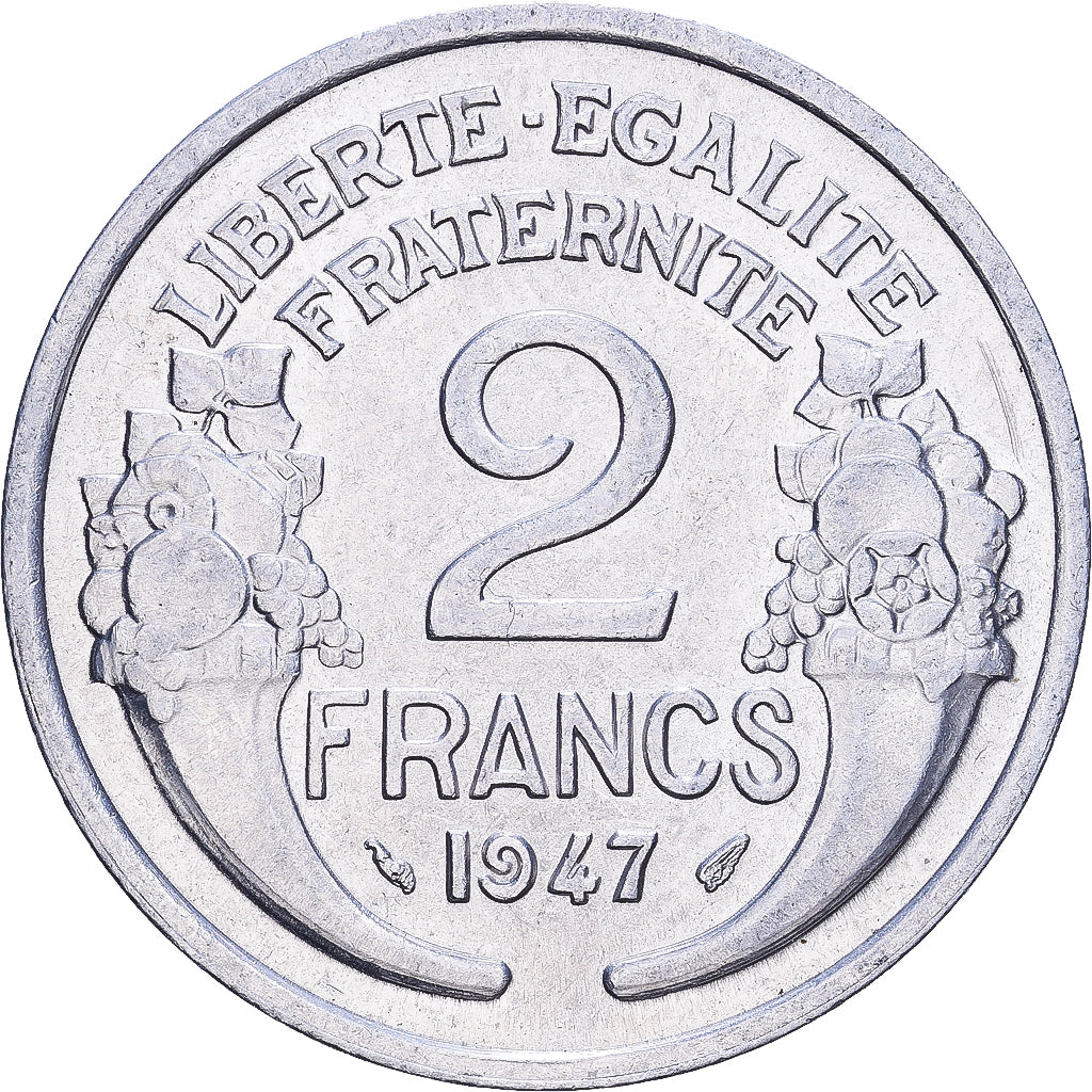 Francia, 2 Francs, Morlon, 1947, Aluminio, MBC+, KM:886a.1