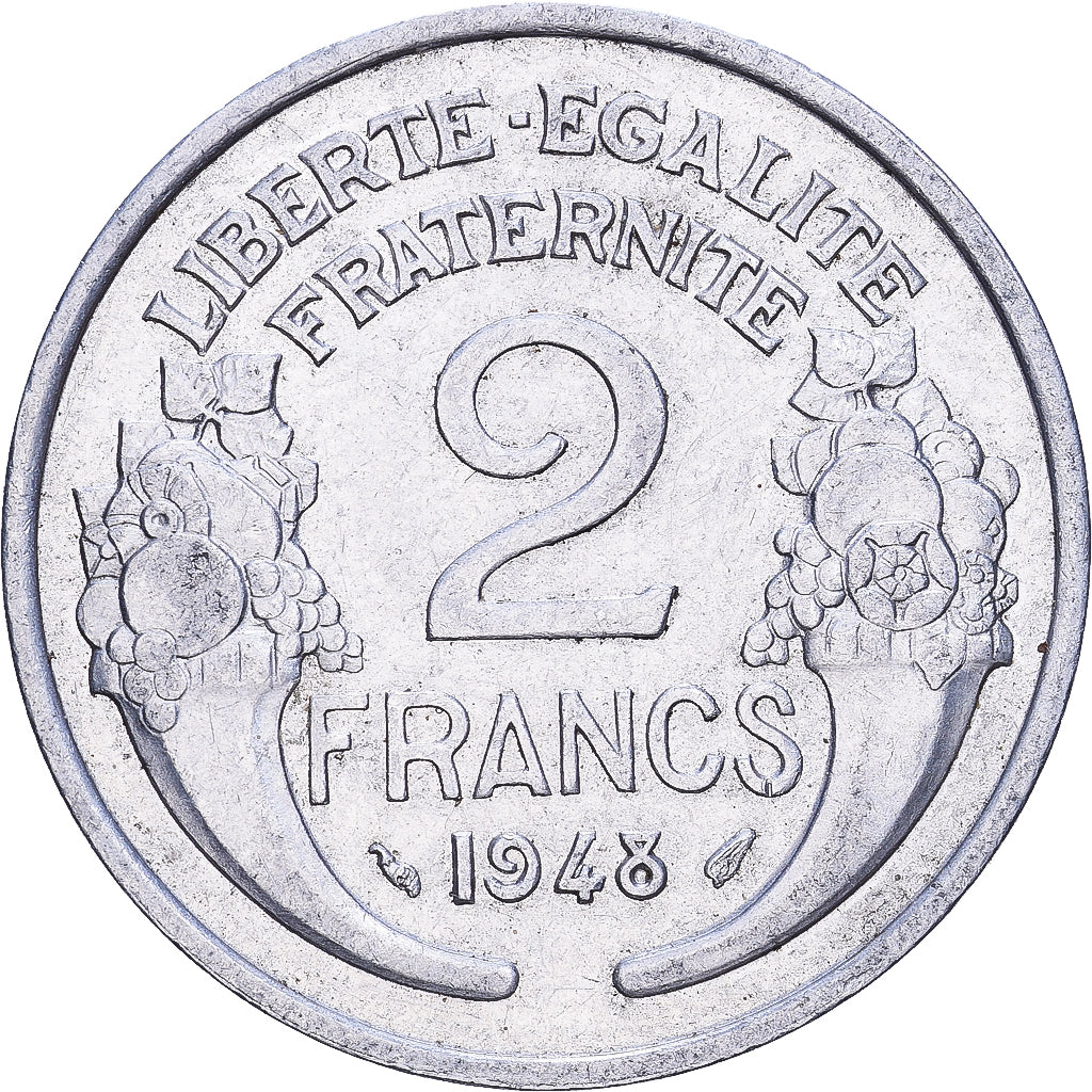 France, 2 Francs, Morlon, 1948, Aluminum, EF(40-45), KM:886a.1