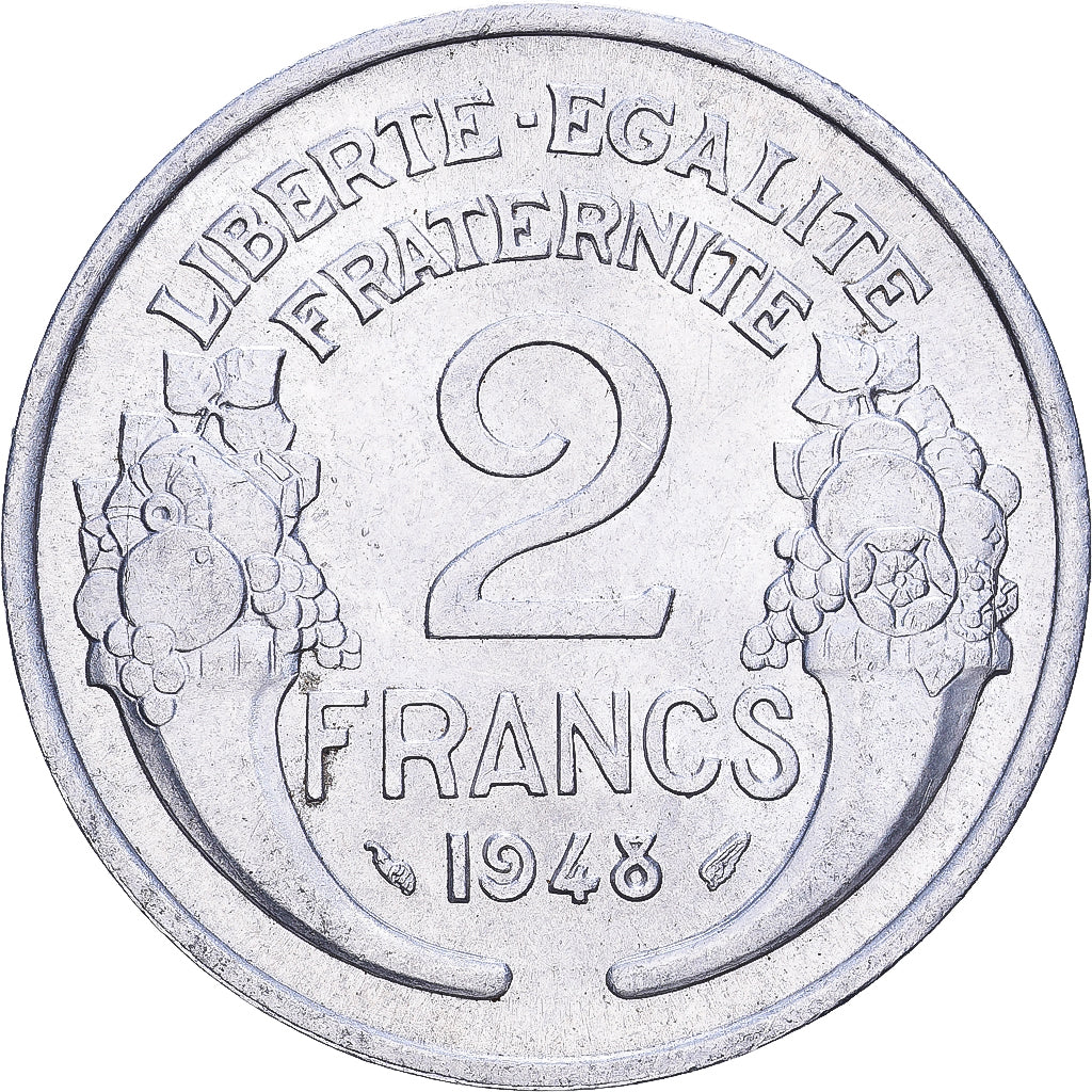 France, 2 Francs, Morlon, 1948, Aluminum, AU(50-53), KM:886a.1