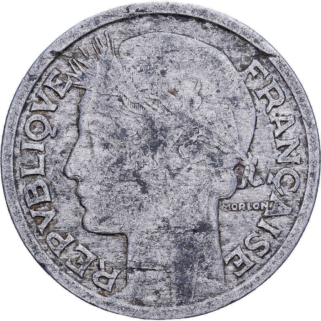 Frankrijk, 2 Francs, Morlon, 1945, Castelsarrasin, Aluminium, FR+, KM:886a.3