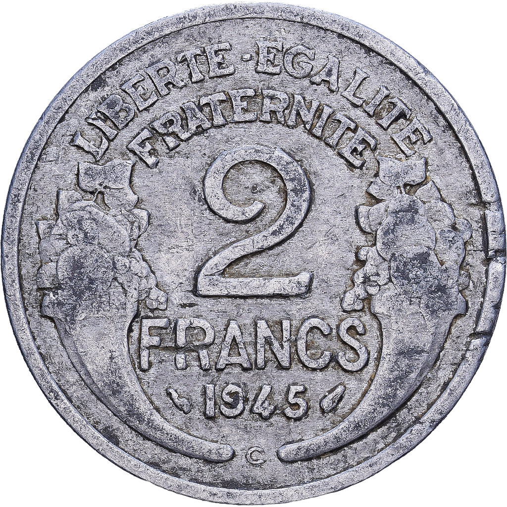 Frankrijk, 2 Francs, Morlon, 1945, Castelsarrasin, Aluminium, FR+, KM:886a.3