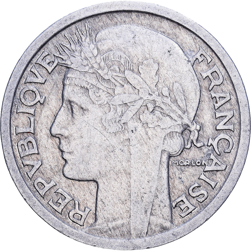 Frankrijk, 2 Francs, Morlon, 1945, Castelsarrasin, Aluminium, ZF, KM:886a.3
