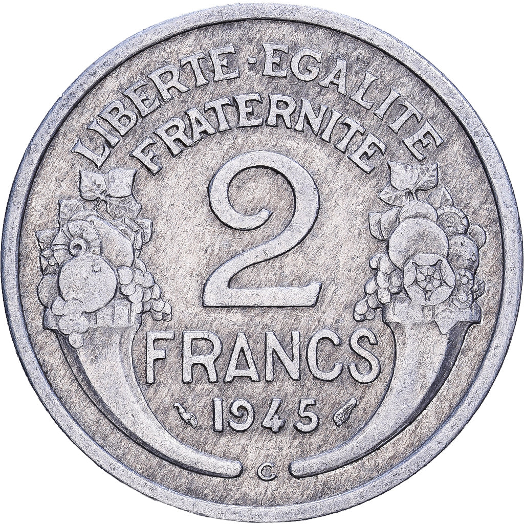 Frankrijk, 2 Francs, Morlon, 1945, Castelsarrasin, Aluminium, ZF, KM:886a.3