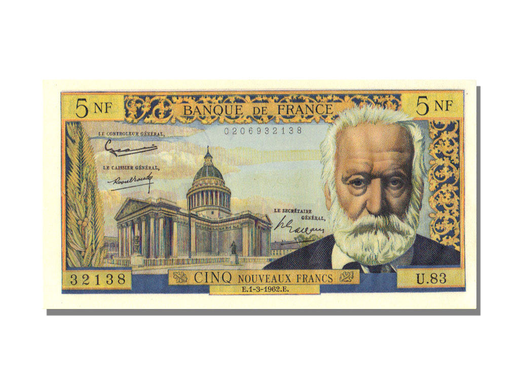 Banknote, France, 5 Nouveaux Francs, 5 NF 1959-1965 ''Victor Hugo'', 1962