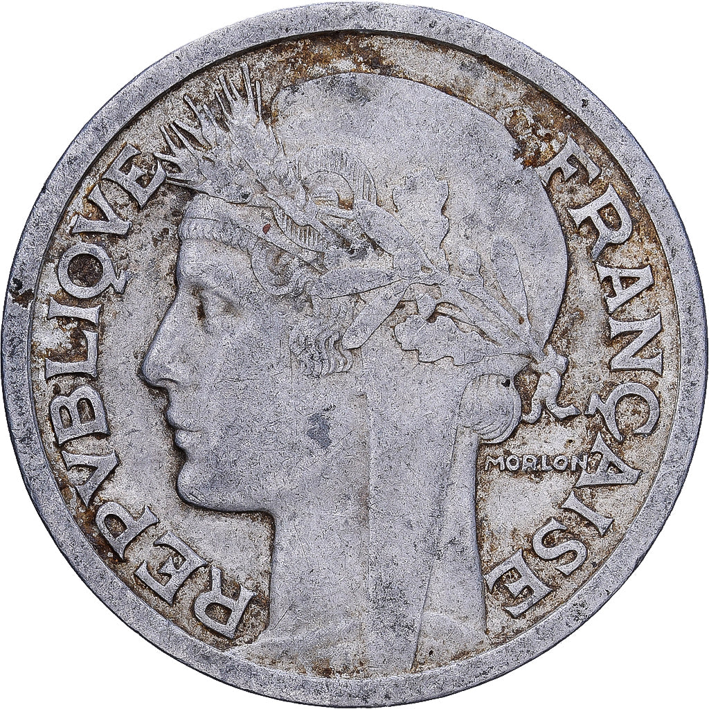 France, 2 Francs, Morlon, 1945, Beaumont - Le Roger, Aluminium, TB+, KM:886a.2