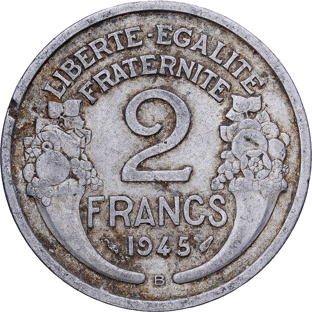 France, 2 Francs, Morlon, 1945, Beaumont - Le Roger, Aluminium, TB+, KM:886a.2