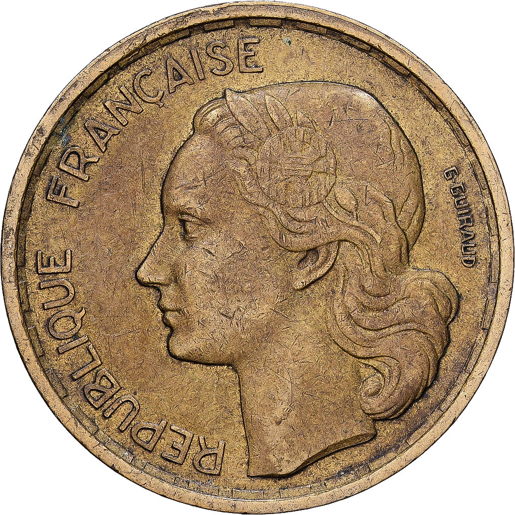 Francia, 20 Francs, Guiraud, 1950, Paris, Aluminio - bronce, MBC, KM:917.1