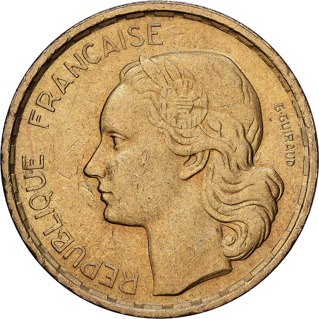 France, 20 Francs, Guiraud, 1950, Paris, Aluminum-Bronze, AU(50-53), KM:917.1