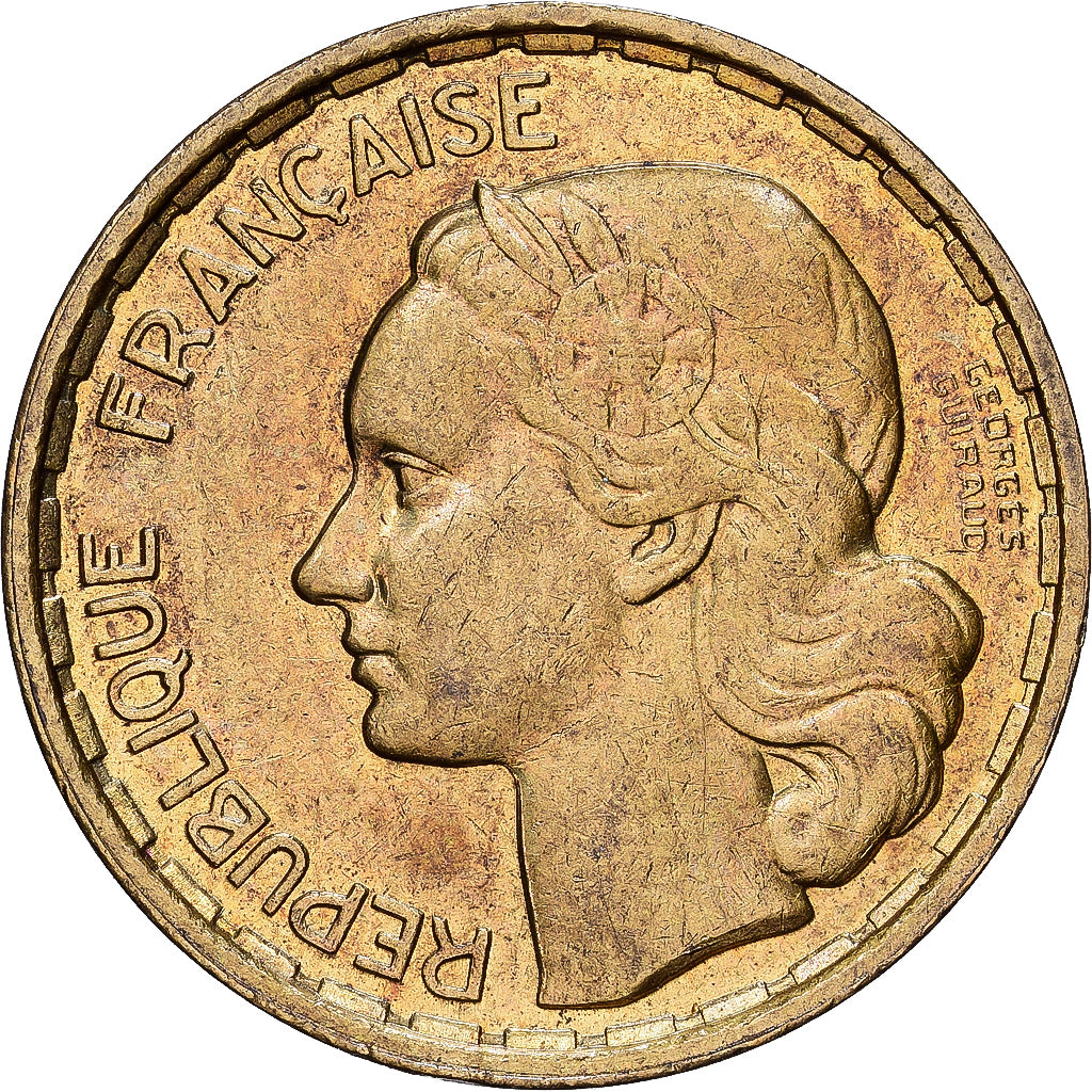 Francia, 20 Francs, Guiraud, 1950, Paris, Alluminio-bronzo, BB, KM:917.1