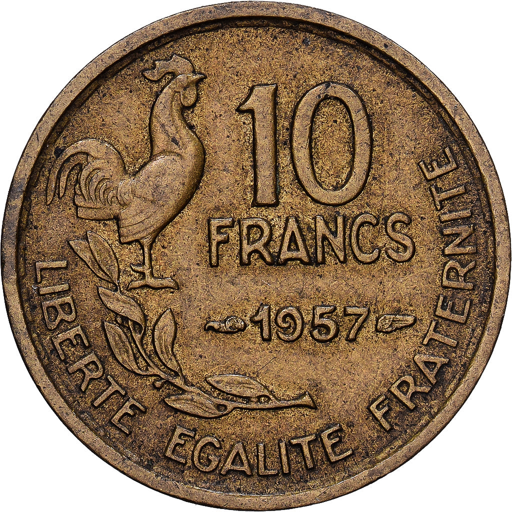 France, 10 Francs, Guiraud, 1957, Paris, Aluminum-Bronze, EF(40-45), KM:915.1