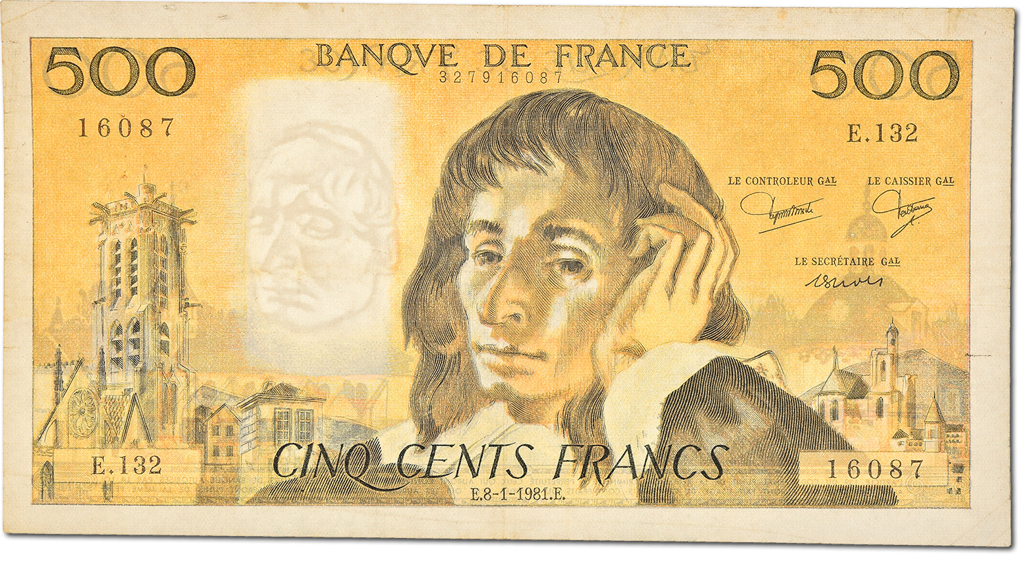 Banknote, France, 500 Francs, 500 F 1968-1993 ''Pascal'', 1981, 1981-01-08