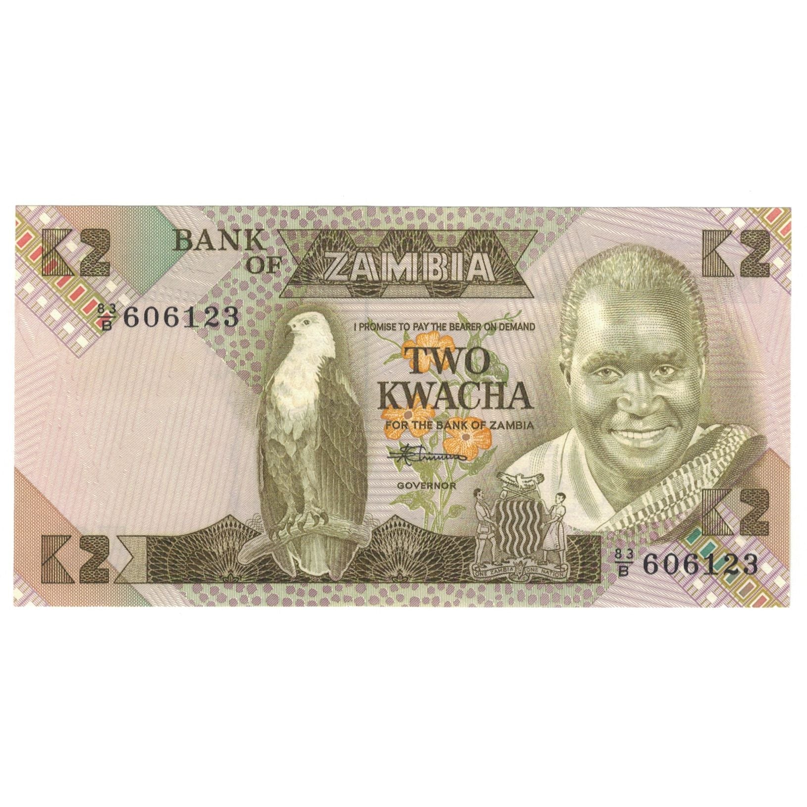 Billet, Zambie, 2 Kwacha, KM:24c, NEUF