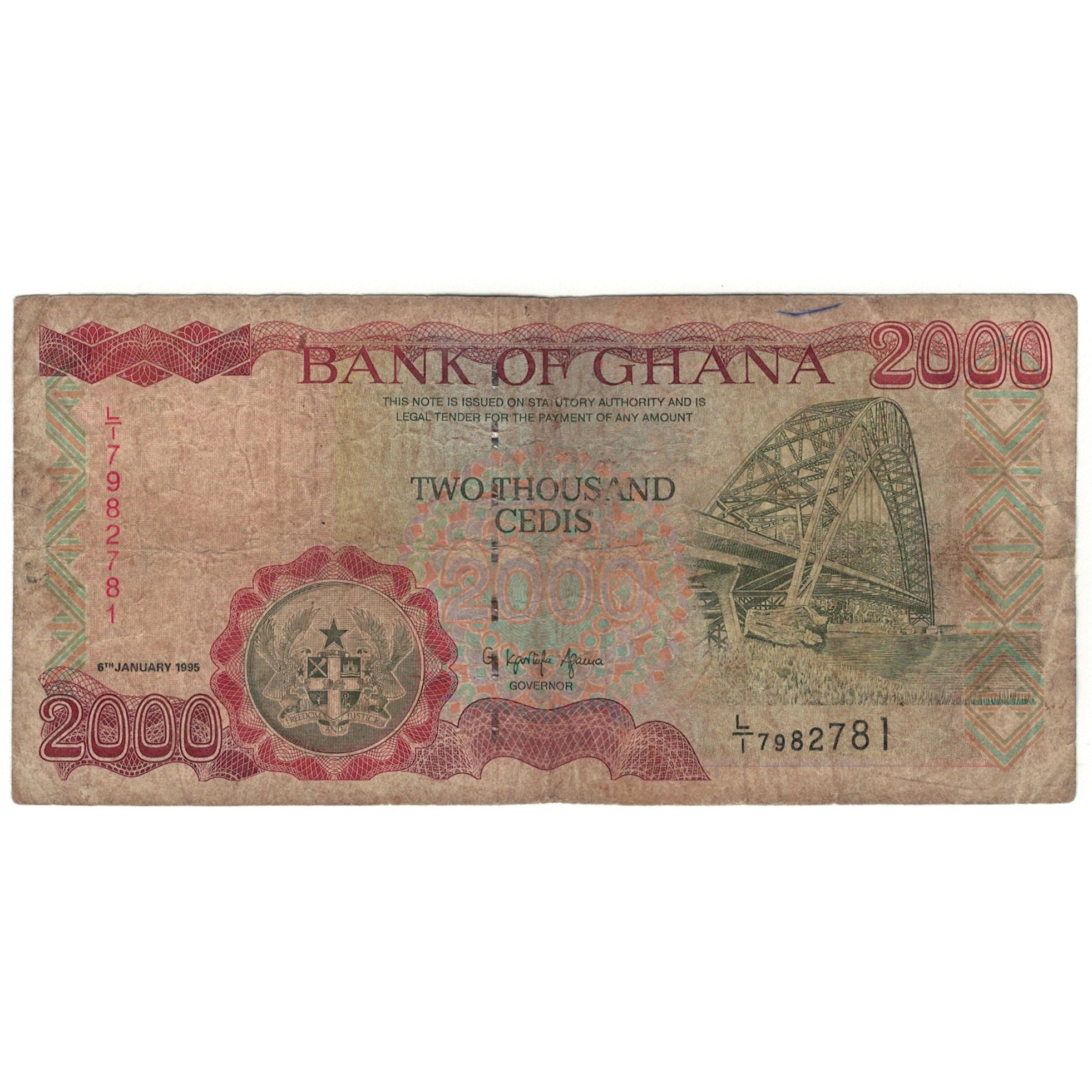 Billete, 2000 Cedis, 1995, Ghana, 1995-01-06, KM:30b, BC
