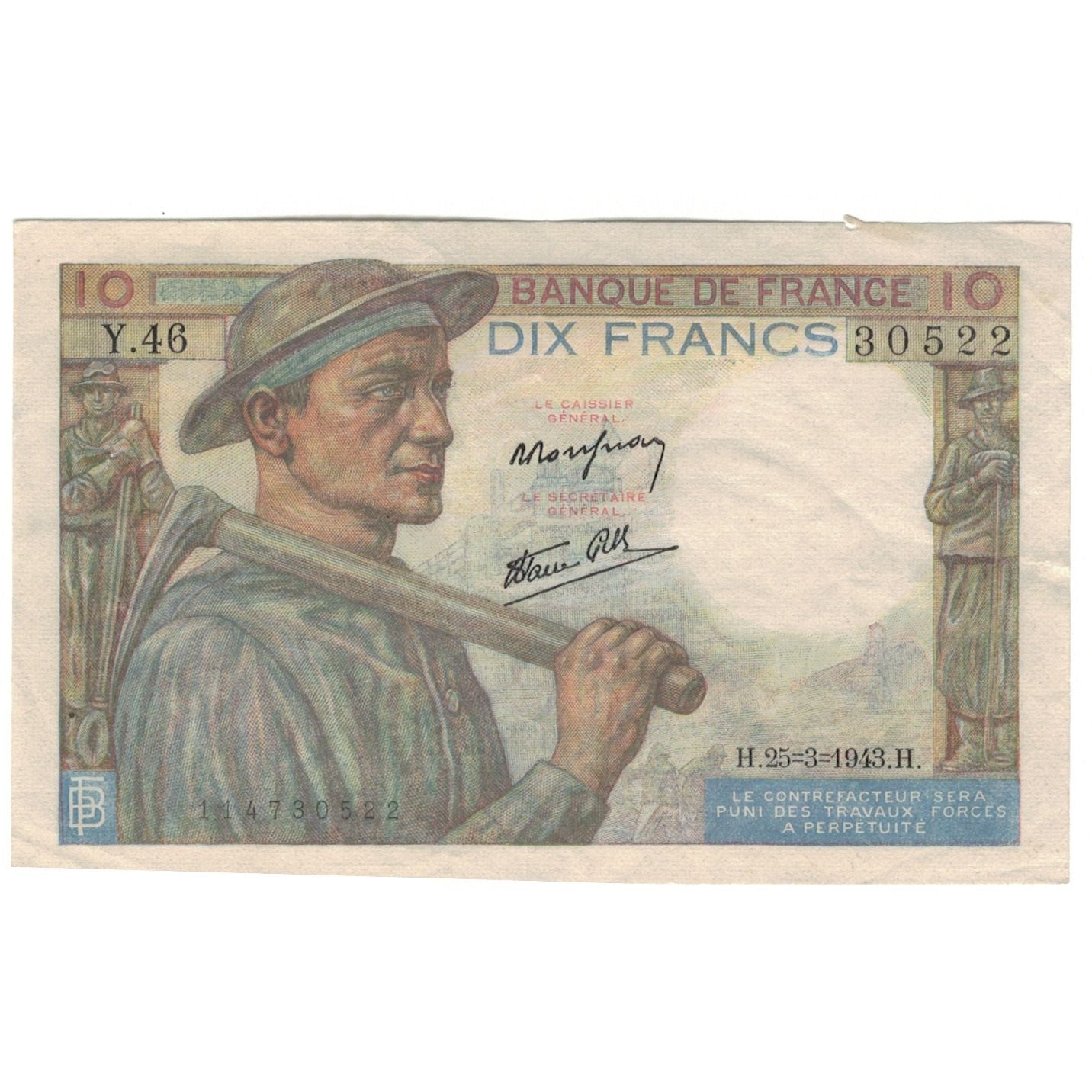 Frankrijk, 10 Francs, Mineur, 1943, Y.46, SUP, Fayette:08.08, KM:99e