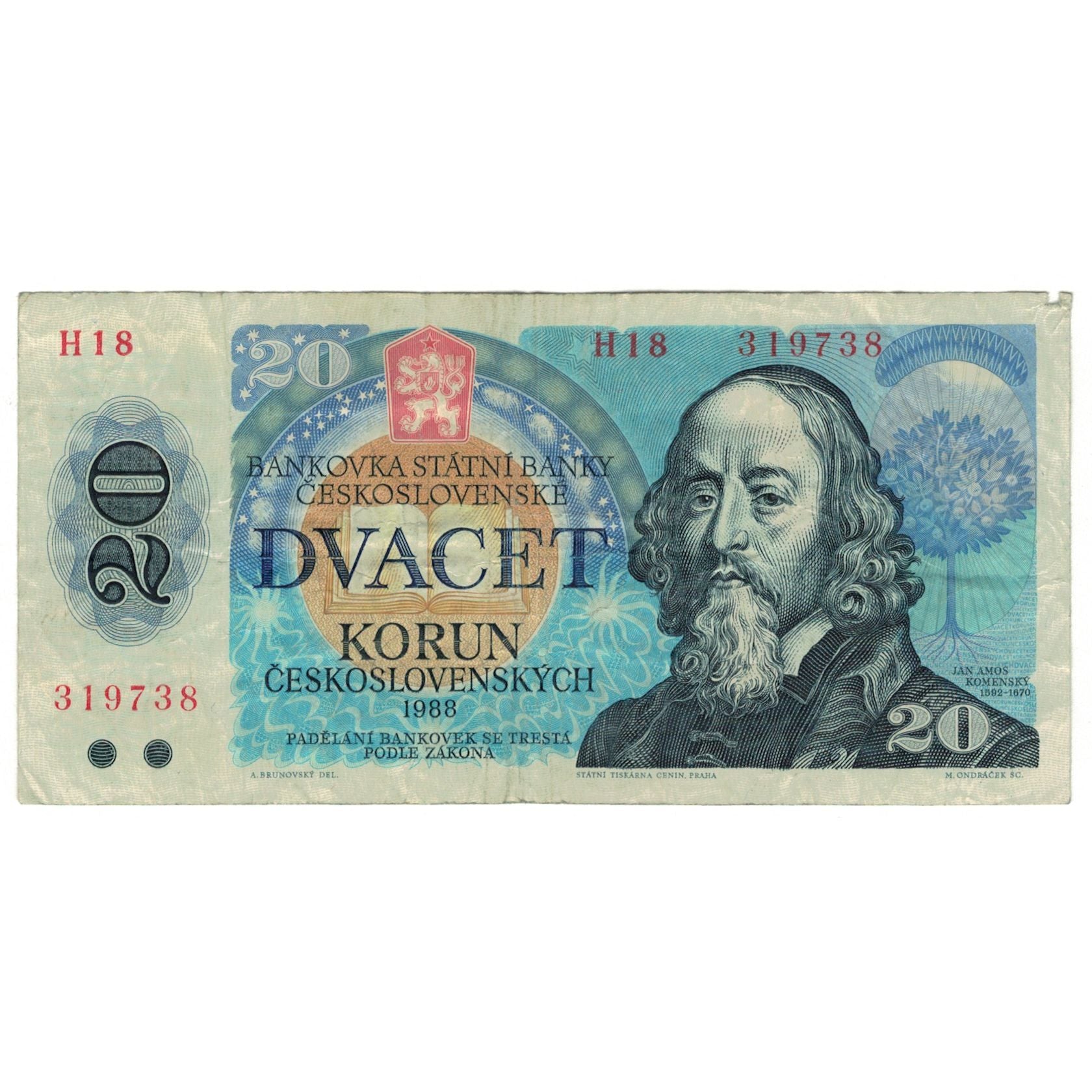 Geldschein, Tschechoslowakei, 20 Korun, 1988, 1988, KM:95, S