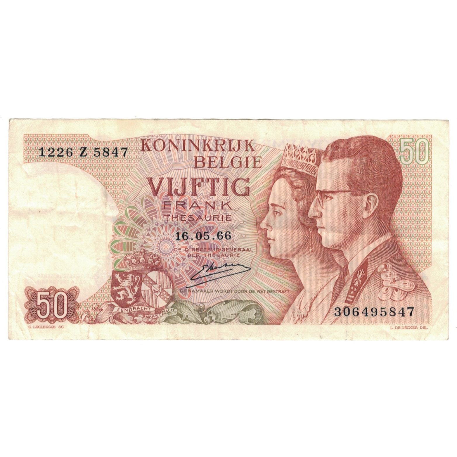 Billet, Belgique, 50 Francs, 1966, 1966-05-16, KM:139, TTB