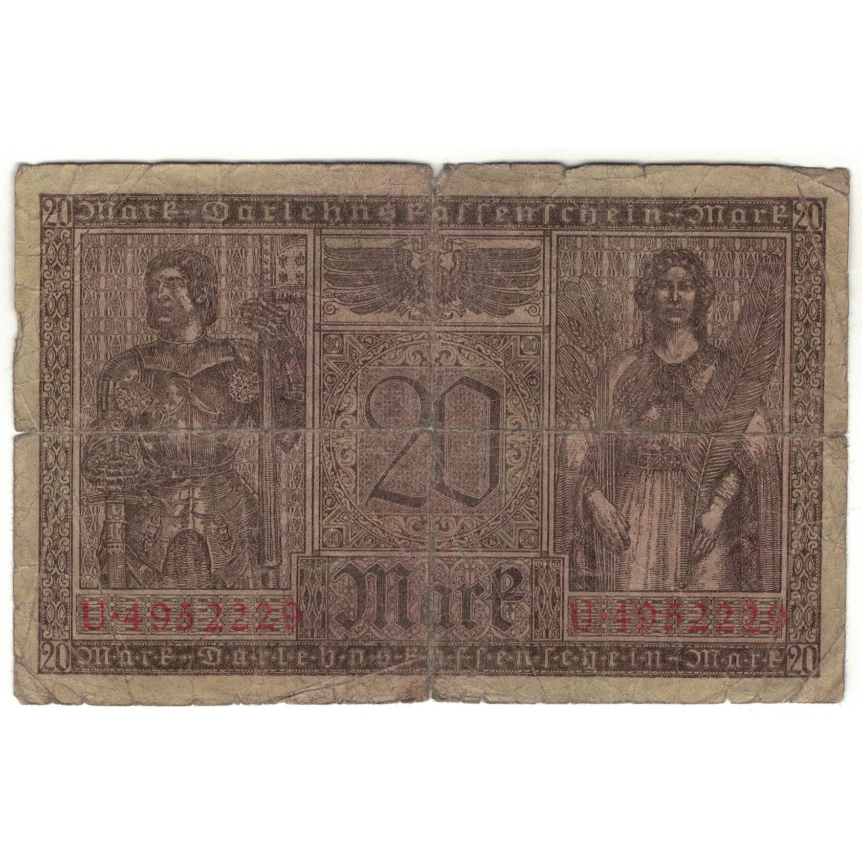 Banconote, Germania, 20 Mark, 1918, 1918-02-20, KM:57, D