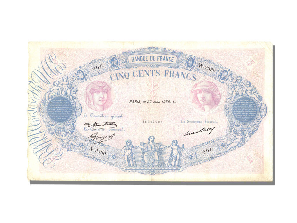 Banknot, Francja, 500 Francs, Bleu et Rose, 1936, 1936-06-25, AU(50-53)