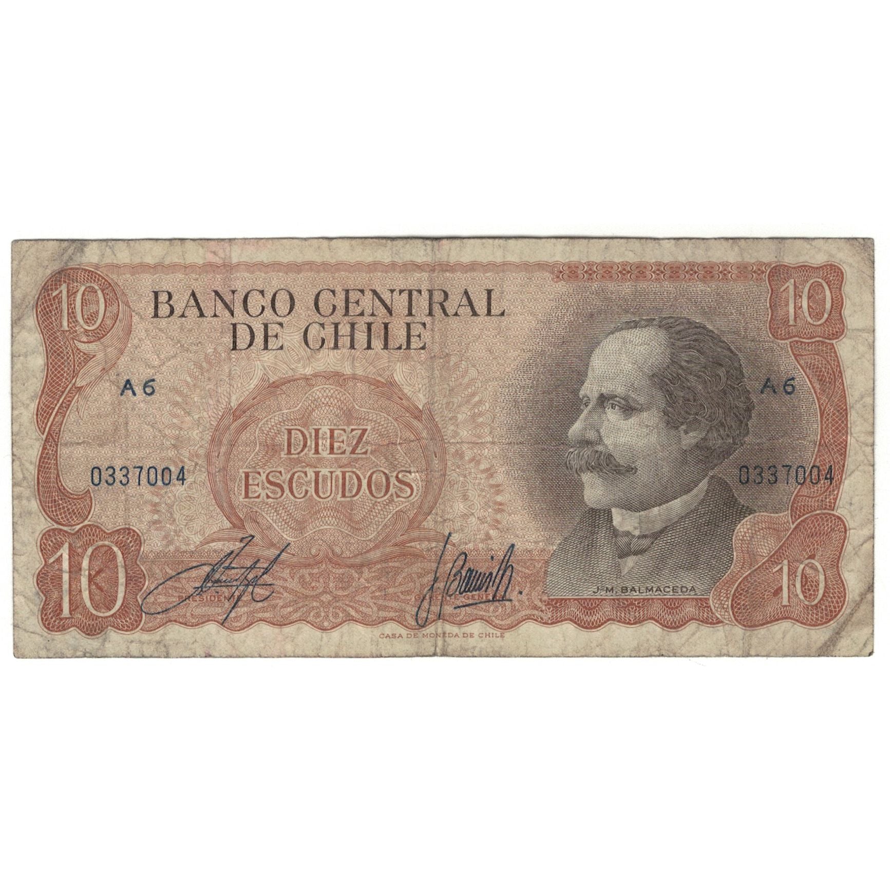 Banknot, Chile, 10 Escudos, 1967, KM:143, VG(8-10)