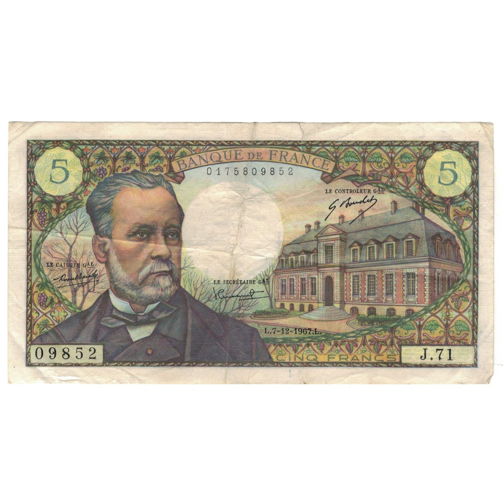 Francja, 5 Francs, Pasteur, 1967, J.71, VF(20-25), Fayette:61.6, KM:146b